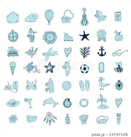 Summer Beach Hand Drawn Vector Symbols And Objects