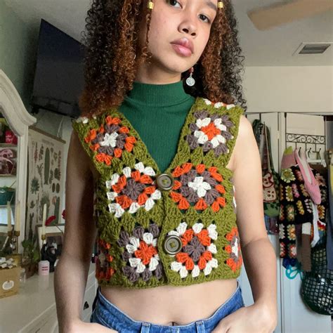 Crochet Vest I Made Depop Iridescentsav Diy Crochet Vest Crochet Wool