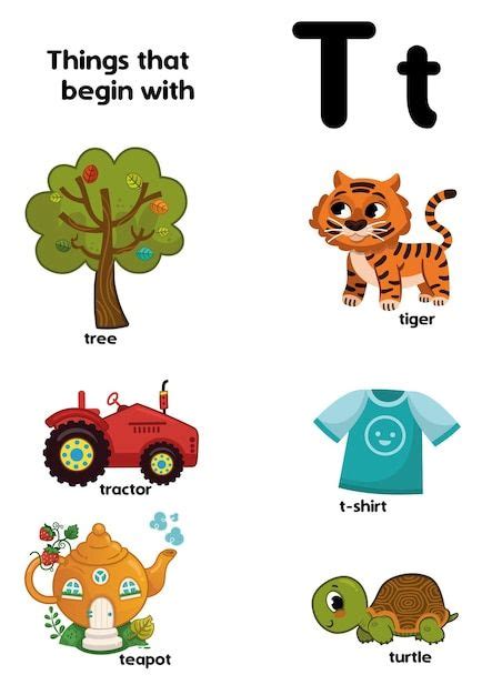 Premium Vector Things That Start With The Letter T Educational Vector