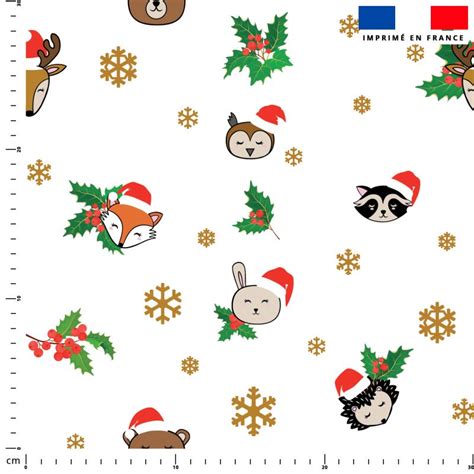 Animaux De Noel Et Flocons Fond Blanc Tissus Price Mati Re