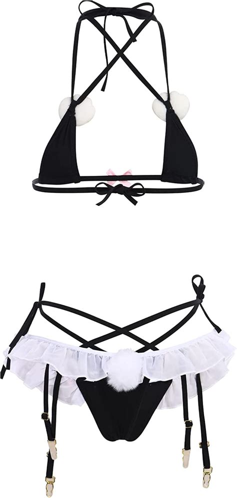 Saleslingerie Womens Cute Kawaii Anime Cat Kitten Lingerie Set Micro