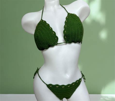 Crochet Bikini Set Green Handmade Bikini Set Summer Crochet Swimsuit