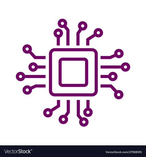 Microchip Line Icon Cpu Central Processing Unit Vector Image