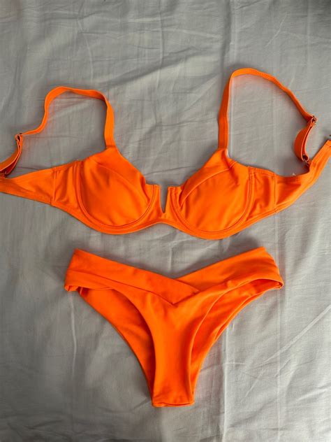 Neon Orange Bikini Women S Fashion Swimwear Bikinis Swimsuits On Carousell