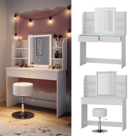 Vicco Coiffeuse Charlotte Blanc 106 Cm Avec Miroir LED Et Tabouret