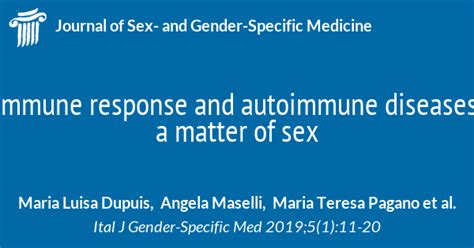 Immune Response And Autoimmune Diseases A Matter Of Sex Journal Of Sex And Gender Specific
