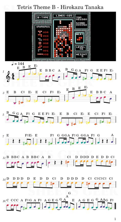 Tetris Theme B Hirokazu Tanaka Easy Sheet Music