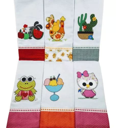 Panos De Prato Bordado Patchwork Barrado E Bainha Parcelamento