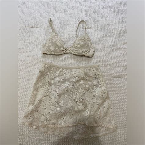 Swim 200s Victorias Secret White Bikini With Matching Adjustable Skirt 34b Size S Poshmark