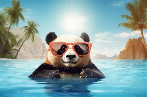 Premium Photo Panda With Sunglasses Summer And Vacation Concepts