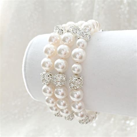 3 Three Strand Swarovski Pearl Wedding Bracelet Bridal