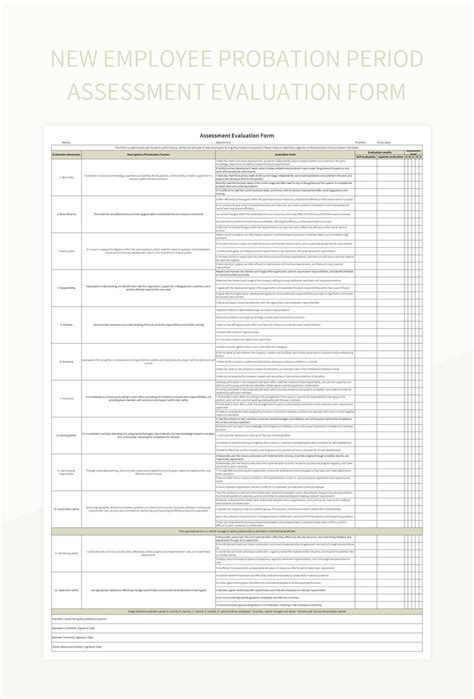 New Employee Probation Period Assessment Evaluation Form Excel Template