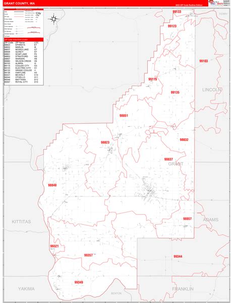 Grant County Wa Carrier Route Wall Map Red Line Style By Marketmaps