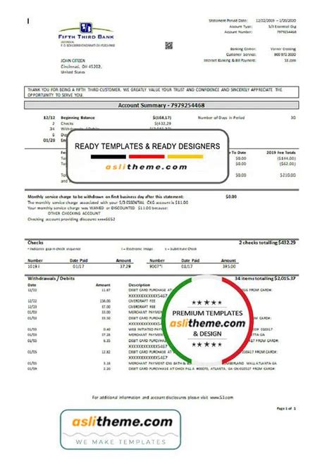 Usa Fifth Third Bank Statement Template In Word And Pdf Format