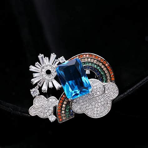 New 3a Cubic Zirconia Rainbow Brooch Broach Pin High Quality Women