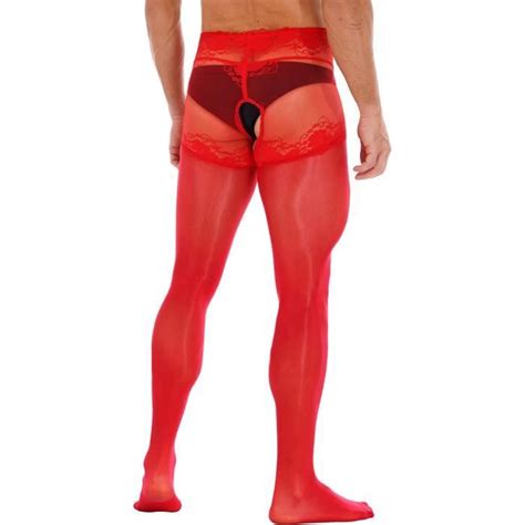 Iixpin Homme Collant Ouvert Sexy Gay Bodystocking Transparent Pantyhose Dentelle Sous vêtement L