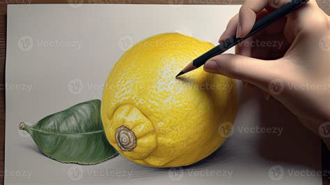 3D Art Presenting Image of Hand Drawing Realistic Lemon with Pencil