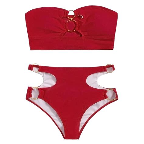 Women S Ribbed O Ring String Bikini Swimsuit Cheeky Thong Swimwear Two Pieces Bathing Suit