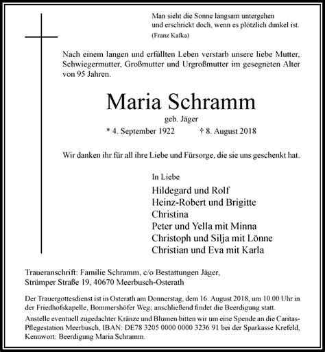 Alle Traueranzeigen für Maria Schramm trauer rp online de