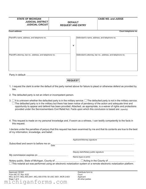 Free Michigan Mc 07 PDF Template • All Michigan Forms