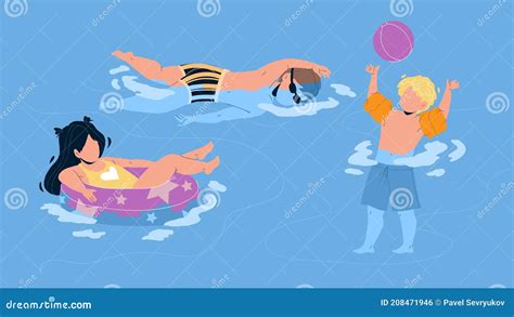 Kinderen Zwemmen En Spelen In Waterpoolvector Vector Illustratie