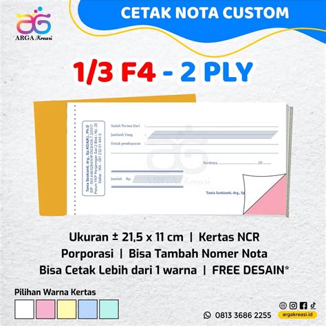 Jual Cetak Kwitansi Custom 2 Ply 13 F4 Nota Makanan Warung Restoran