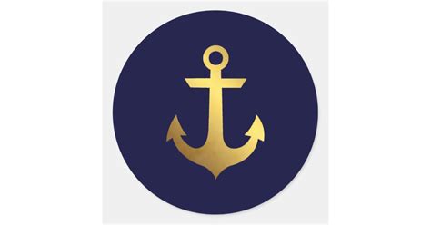 Navy Blue And Faux Gold Foil Anchor Classic Round Sticker Zazzle