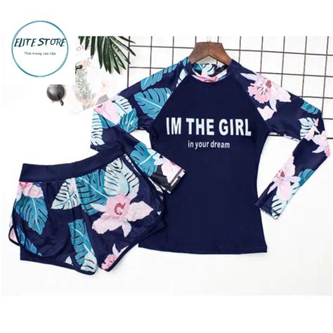 Đồ bơi nữ dài tay bộ đi biển nữ bikini 2 mảnh áo bơi kèm mút ngực