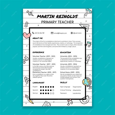 Free Vector Cute Doodle Teacher Resume