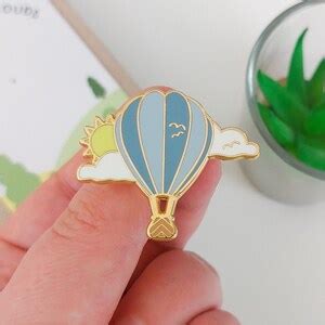 Hot Air Balloon Enamel Pin Head In The Clouds Positive Pin Goals And Dreams Blue Balloon