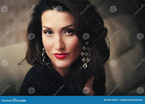 Beautiful Brunette With Long Wild Hair Portrait Stock Photo Image Of Brunette Hair 65319662