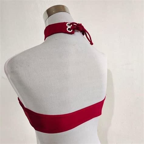 Red Bandeau Bikini With Choker Accessory Women S Fashion Swimwear