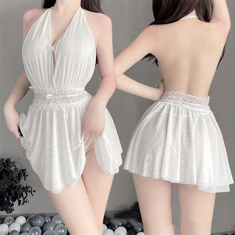 Jual Lingerie Master L Lingerie Sexy Hot Halter Neck Perspective Renda Dress Baju