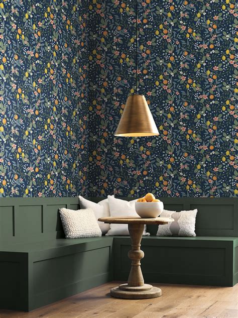 Citrus Grove Navy Peel & Stick Wallpaper by York Wall | Decorilla
