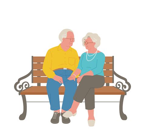 Two Elderly Couples Are Sitting On A Park Bench Holding Hands Looking