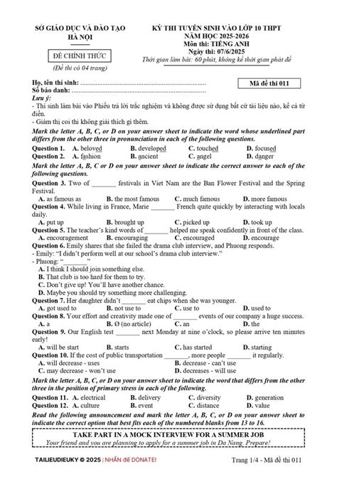 Bộ đề thi thử THPT 2025 Tiếng Anh (Word, PDF) - Các Sở GD&ĐT | Tài liệu ...