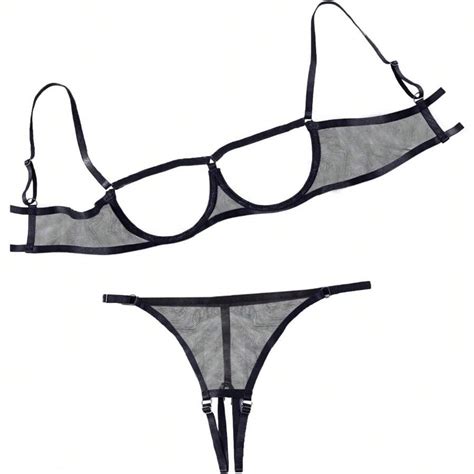 Lilosy Sexy Underwire Floral Lace Sheer Lingerie Set For Women See Through Bra And Panty Piece