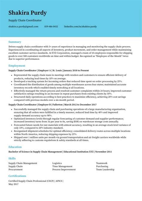 Supply Chain Coordinator Resume Cv Example And Writing Guide