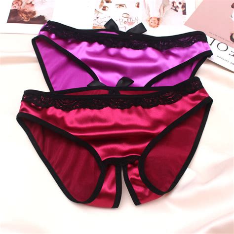 Womens Silk Satin Crotchless Thong G String Panties Lingerie Underwear