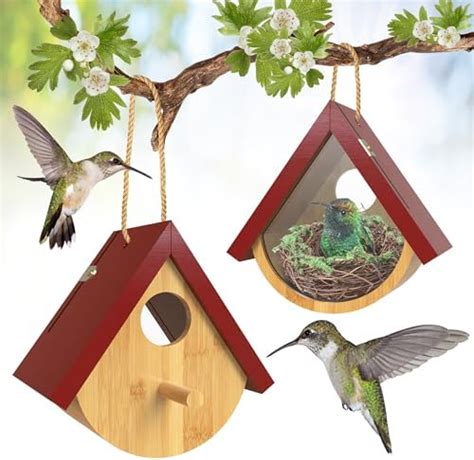 2 Pack Hummingbird House Window View Wooden Bird Houses