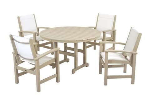 Polywood Pws155 1 Sa901 Coastal 5 Piece Dining Set In Sand White Sling Polywood Outdoor