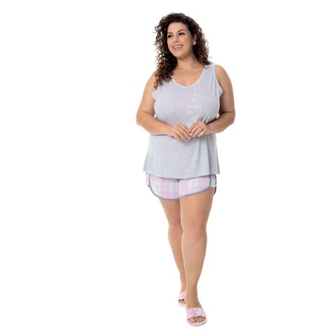 VICTORY REF 24041 PIJAMA VERÃO SHORT DOLL REGATA PLUS SIZE FEM Lingerie Vendas