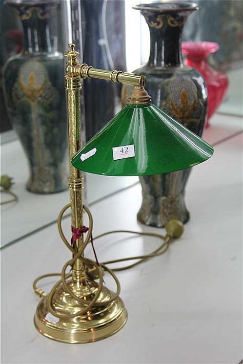 Lot Vintage Brass Bankers Lamp With Green Glass Shade