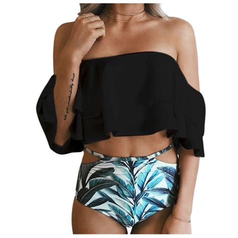 STRÓJ KĄPIELOWY KOSTIUM BIKINI DWUCZĘŚCIOWE HISZPANKA FALBANA WYSOKI STAN M