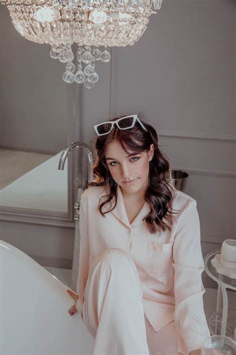 Beautiful Brunette Girl In Bathroom Stock Image Image Of Bath Morning