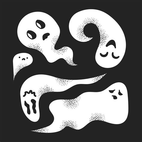 Set Of Cute Ghosts Black And White Funny Ghosts With Various Emotions