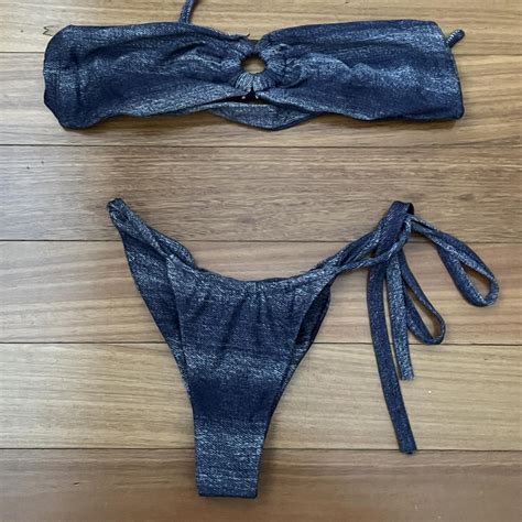 Blue Strapless Bikini Ruched Style Bikini Bottom Depop
