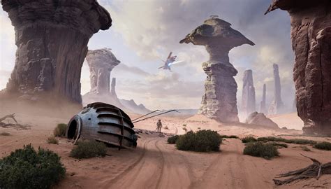 Wallpaper Temple Landscape Star Wars Rock Desert Spaceship