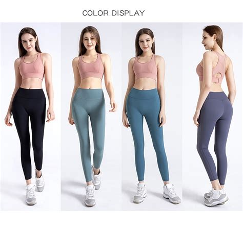 Yoga Fitness Pants Womens High Waist Hip Lift Peach HIPS Double Side Pockets Naked Sport Pants