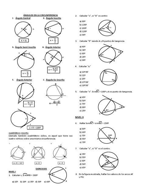 Angulos En Un Circulo - Ejercicios de Ángulos en Circunferencia | PDF | Circulo | Geometria clasica